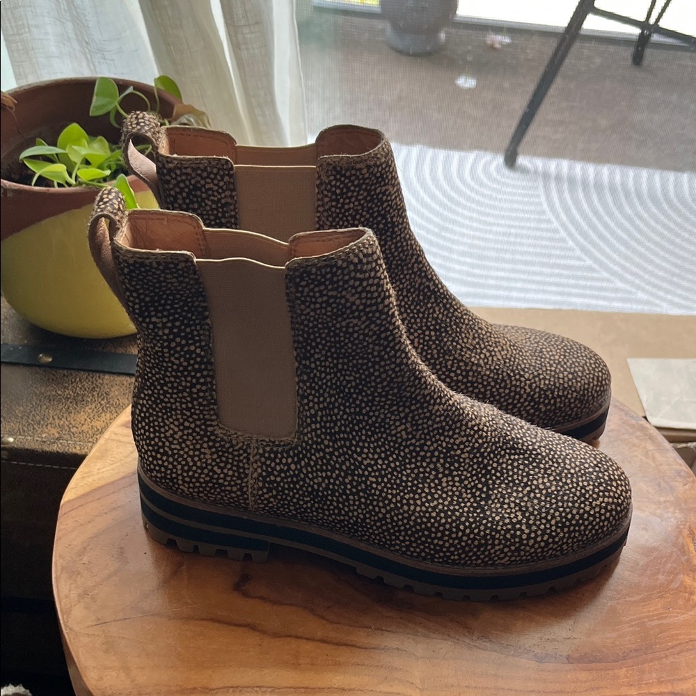 Madewell Calf hair Brown and Black Textured Ankle Boots
